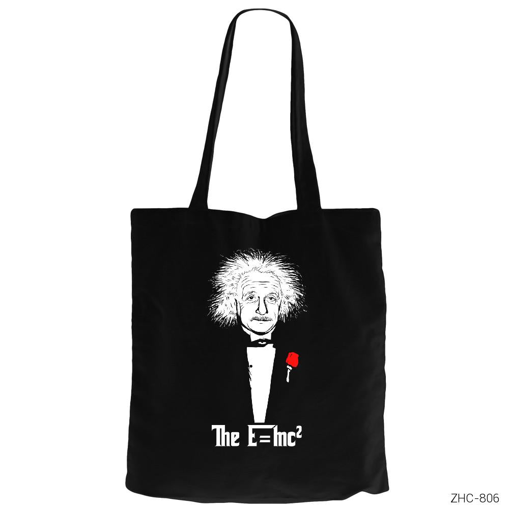 Einstein Emc2 Siyah Fermuarlı Bez Çanta Gabardin