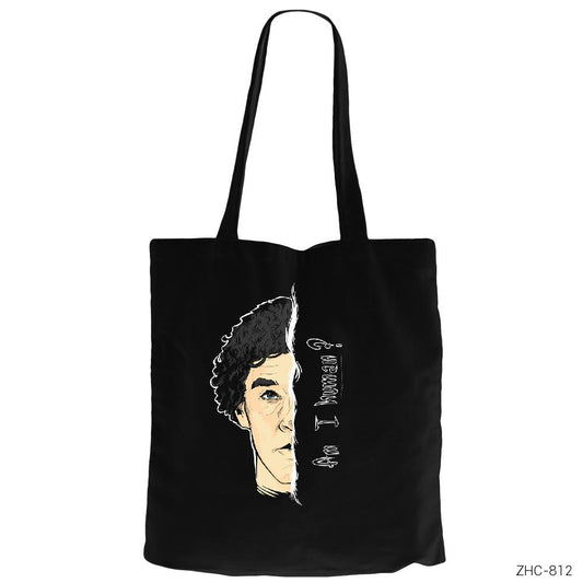 Sherlock Homes Am I Human Siyah Fermuarlı Bez Çanta Gabardin