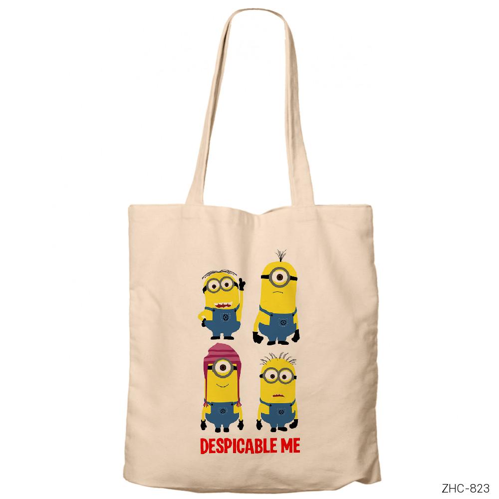 Minion Despicable Me Krem Fermuarlı Bez Çanta Gabardin