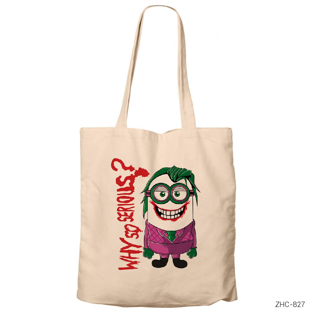 Minion Joker Why So Serious Krem Fermuarlı Bez Çanta Gabardin