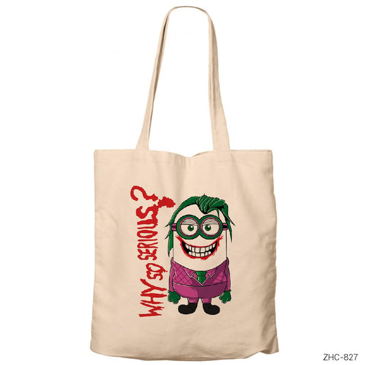 Minion Joker Why So Serious Krem Fermuarlı Bez Çanta Gabardin