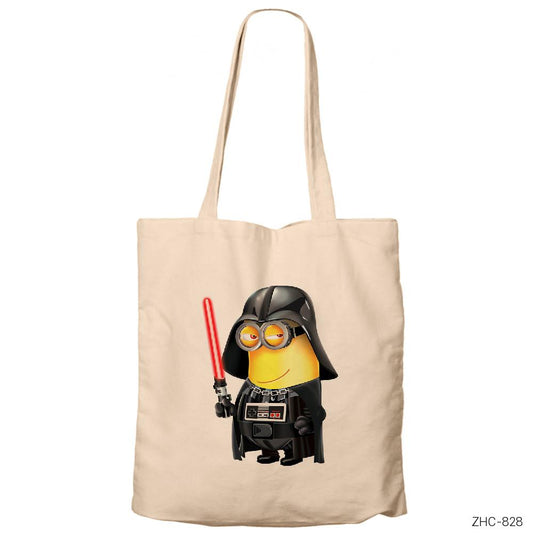 Minion Darth Vader Krem Fermuarlı Bez Çanta Gabardin