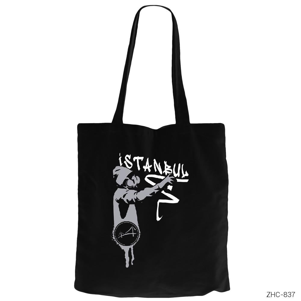 Graffiti İstanbul Siyah Fermuarlı Bez Çanta Gabardin