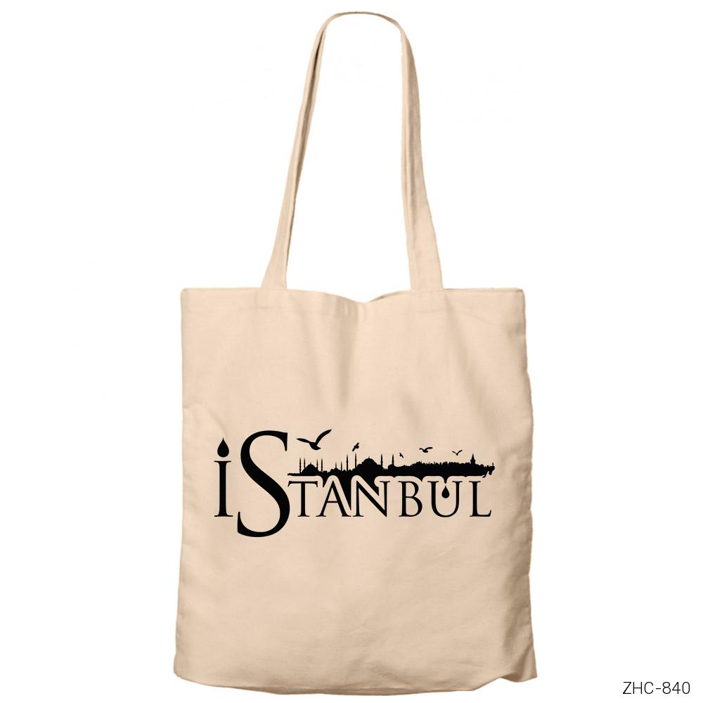 İstanbul Silüet Krem Fermuarlı Bez Çanta Gabardin