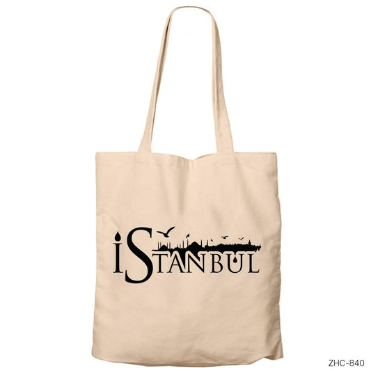 İstanbul Silüet Krem Fermuarlı Bez Çanta Gabardin