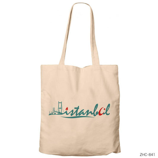 İstanbul Krem Fermuarlı Bez Çanta Gabardin