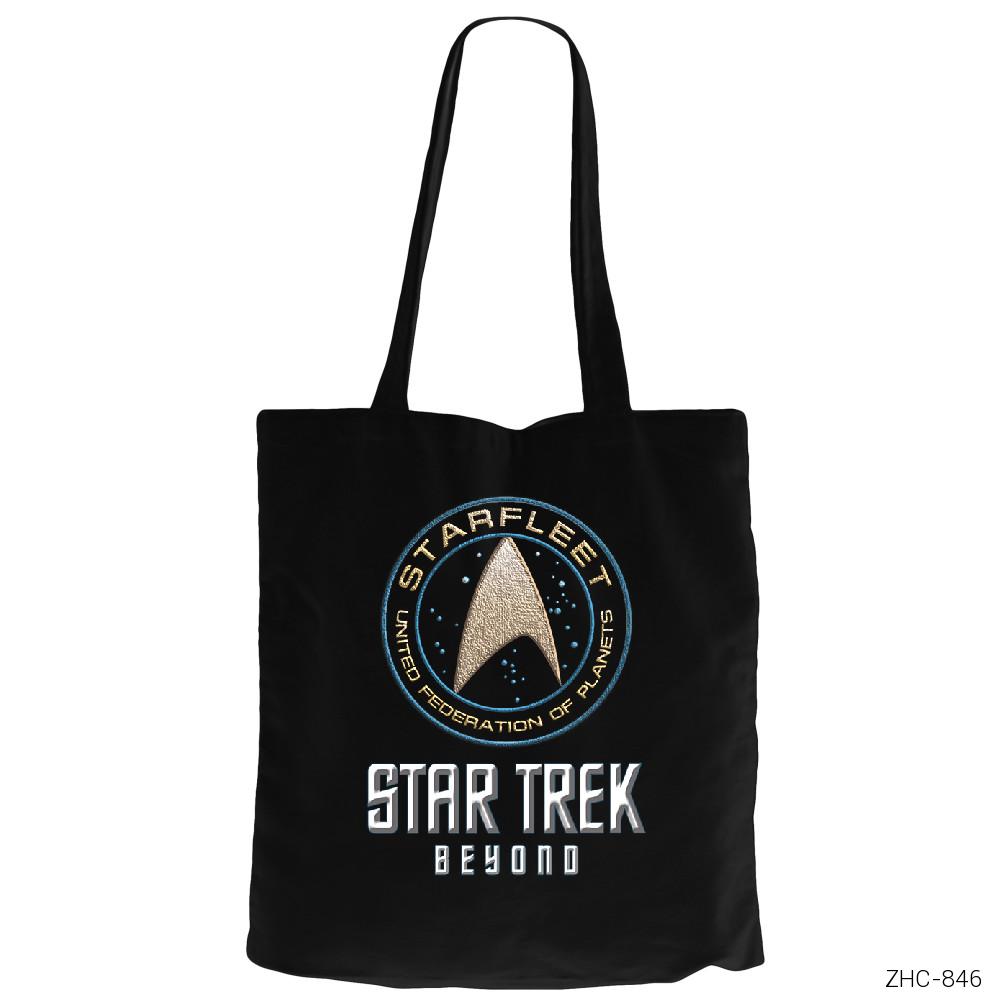 Star Trek Beyond Logo Siyah Fermuarlı Bez Çanta Gabardin
