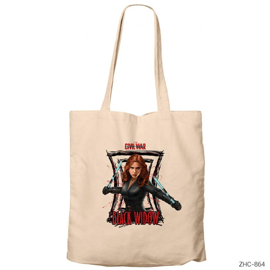 Civil War Black Widow Krem Fermuarlı Bez Çanta Gabardin