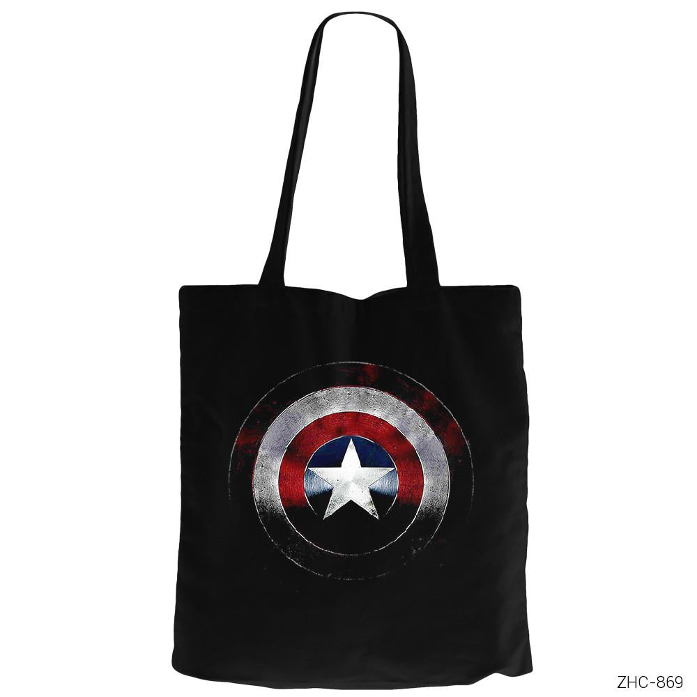 Captain America Shield Siyah Fermuarlı Bez Çanta Gabardin
