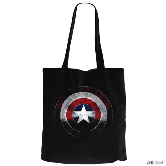 Captain America Shield Siyah Fermuarlı Bez Çanta Gabardin