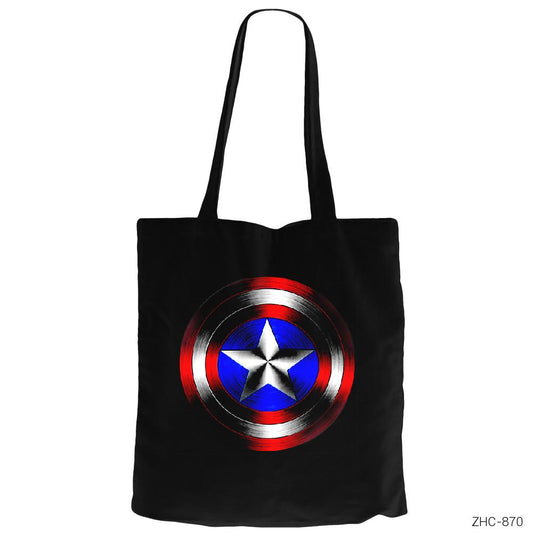 Captain America Shield 2 Siyah Fermuarlı Bez Çanta Gabardin
