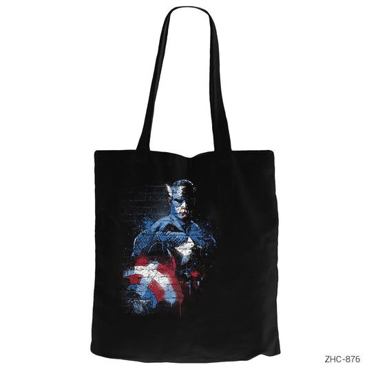 Captain America Stencil 2 Siyah Fermuarlı Bez Çanta Gabardin