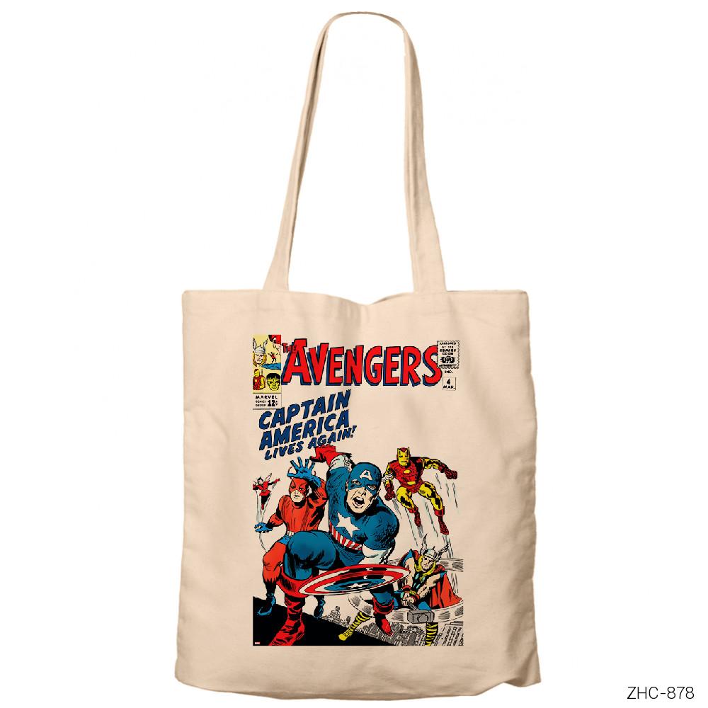 Avengers Comic Cover Krem Fermuarlı Bez Çanta Gabardin