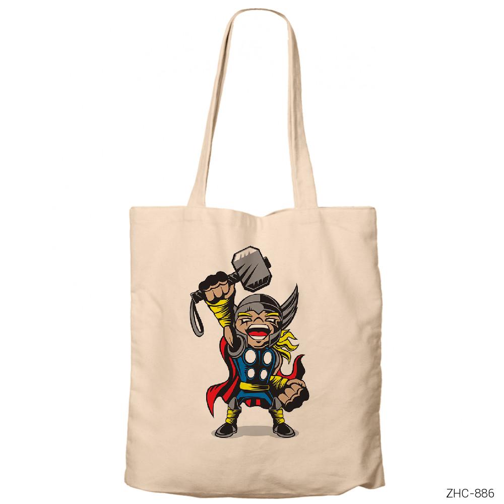 Thor Cartoon Krem Fermuarlı Bez Çanta Gabardin