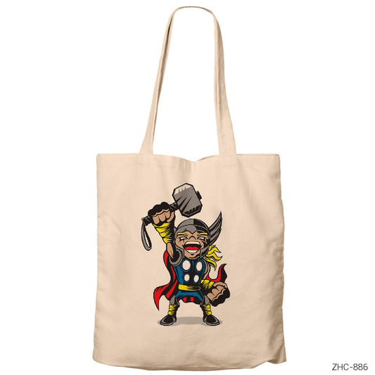 Thor Cartoon Krem Fermuarlı Bez Çanta Gabardin