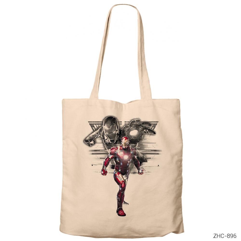 Iron Man Digital Krem Fermuarlı Bez Çanta Gabardin