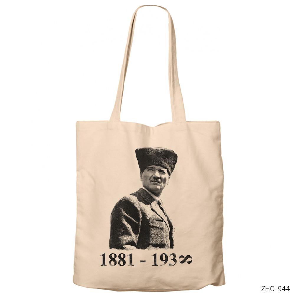 Atatürk 1938 Krem Fermuarlı Bez Çanta Gabardin