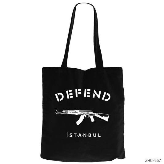 Defend İstanbul Siyah Fermuarlı Bez Çanta Gabardin