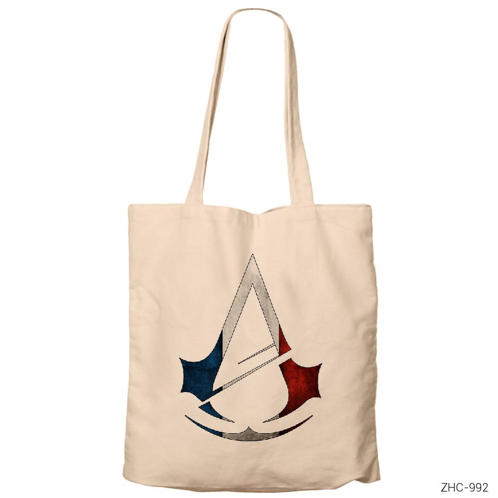 Assassins Creed Logo Color Krem Fermuarlı Bez Çanta Gabardin