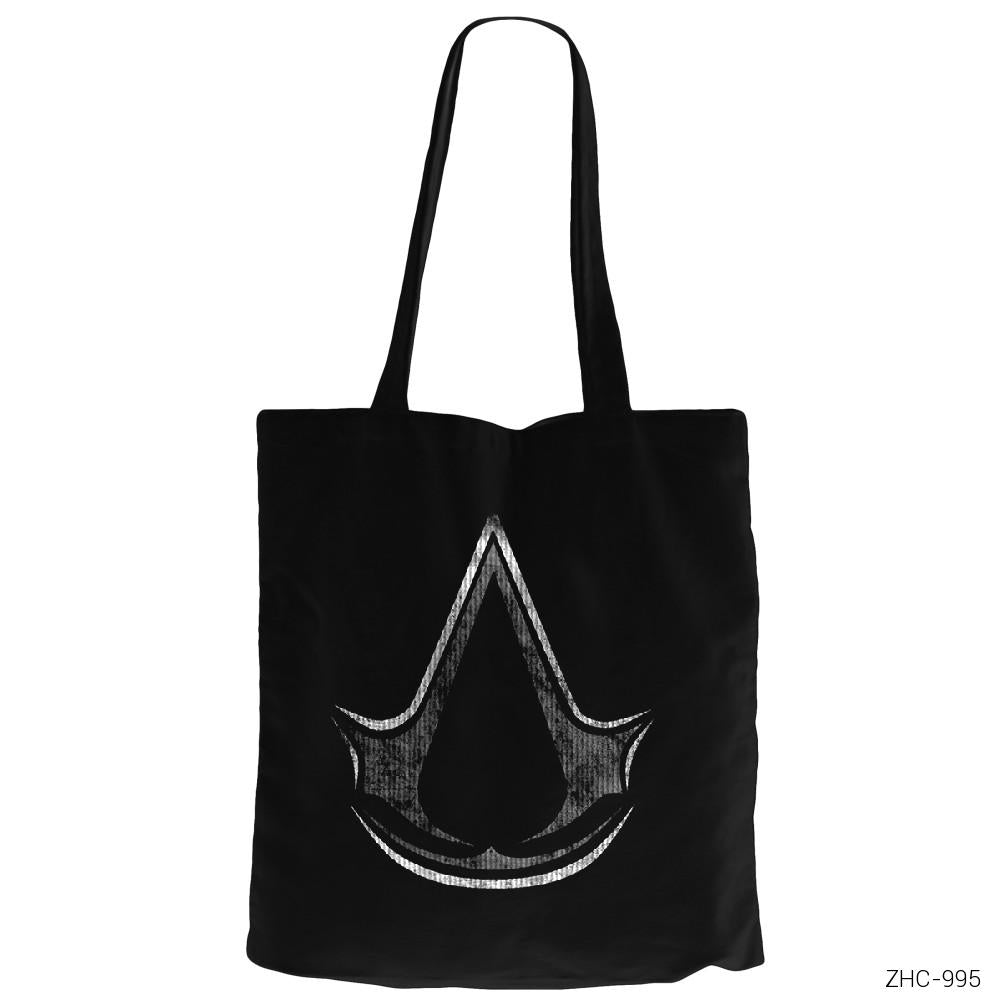 Assassins Creed Logo Dark Siyah Fermuarlı Bez Çanta Gabardin