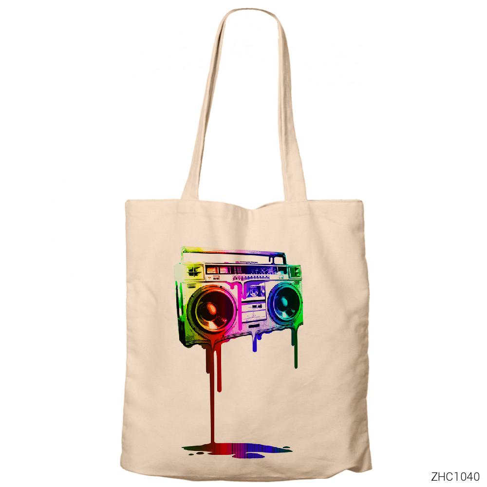 Colors of the Music Krem Fermuarlı Bez Çanta Gabardin