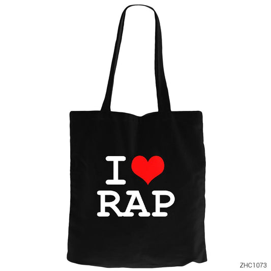 I Love Rap Siyah Fermuarlı Bez Çanta Gabardin