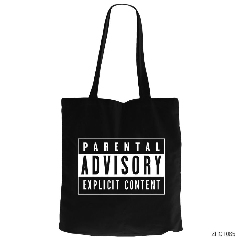 Parental Advisory Siyah Siyah Kanvas Bez Çanta