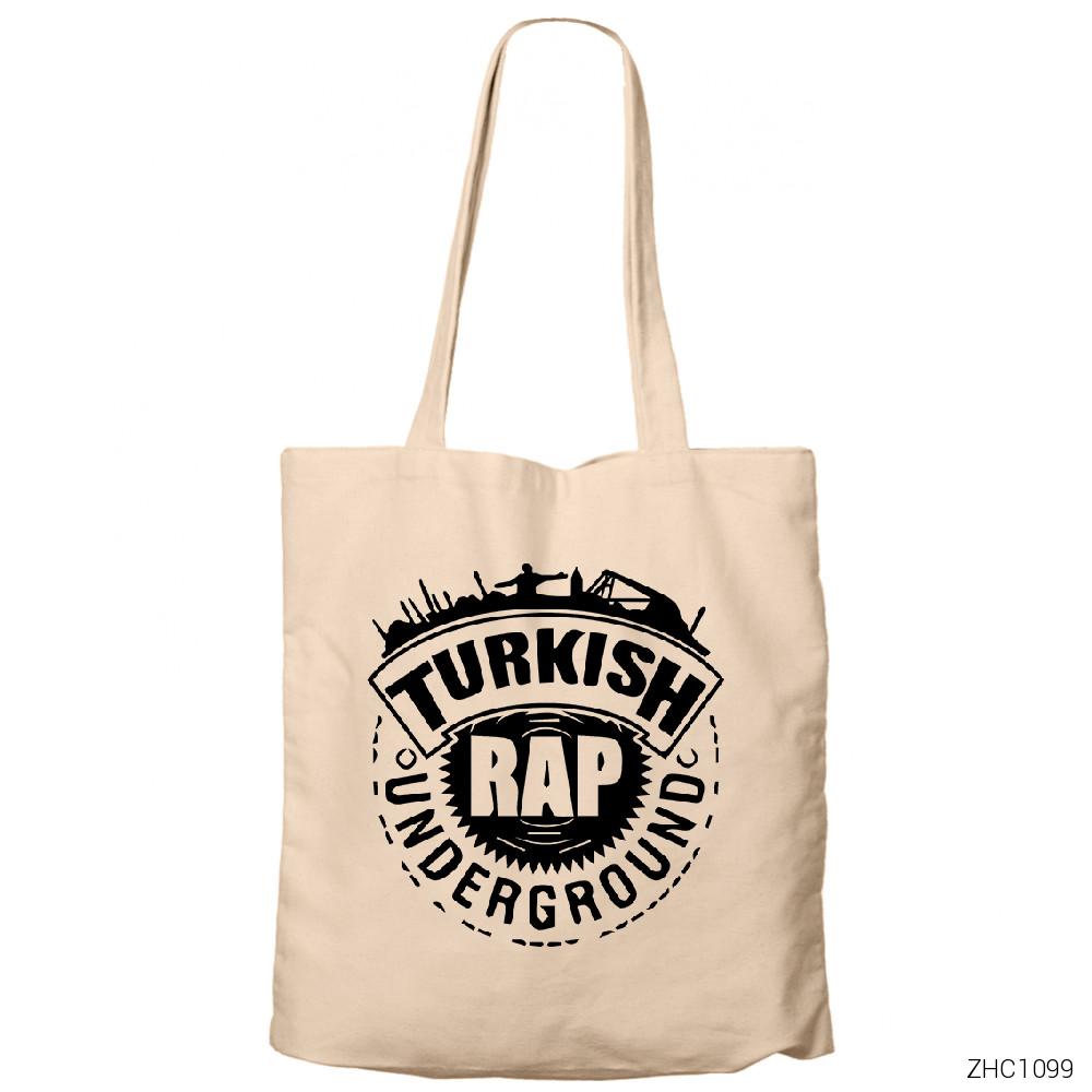Türkçe Rap Krem Fermuarlı Bez Çanta Gabardin