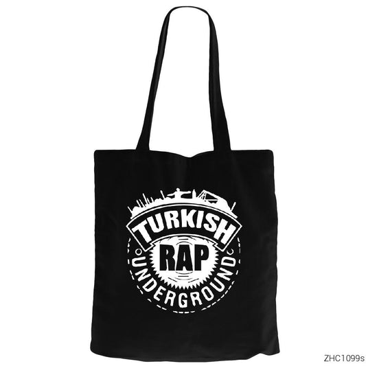 Türkçe Rap Siyah Fermuarlı Bez Çanta Gabardin