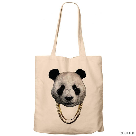 Rapçi Panda Krem Fermuarlı Bez Çanta Gabardin