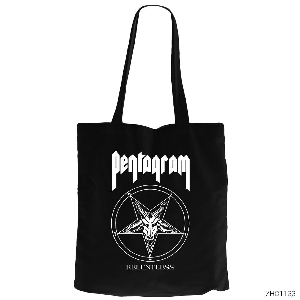 Pentagram Relentless Siyah Fermuarlı Bez Çanta Gabardin