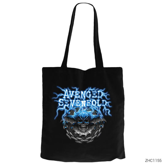 Avenged Sevenfold Lighting Skull Siyah Fermuarlı Bez Çanta Gabardin
