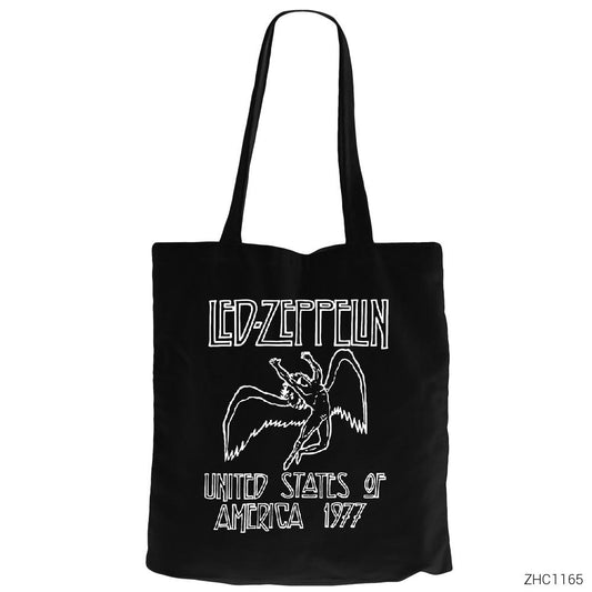 Led Zeppelin 1977 Siyah Fermuarlı Bez Çanta Gabardin