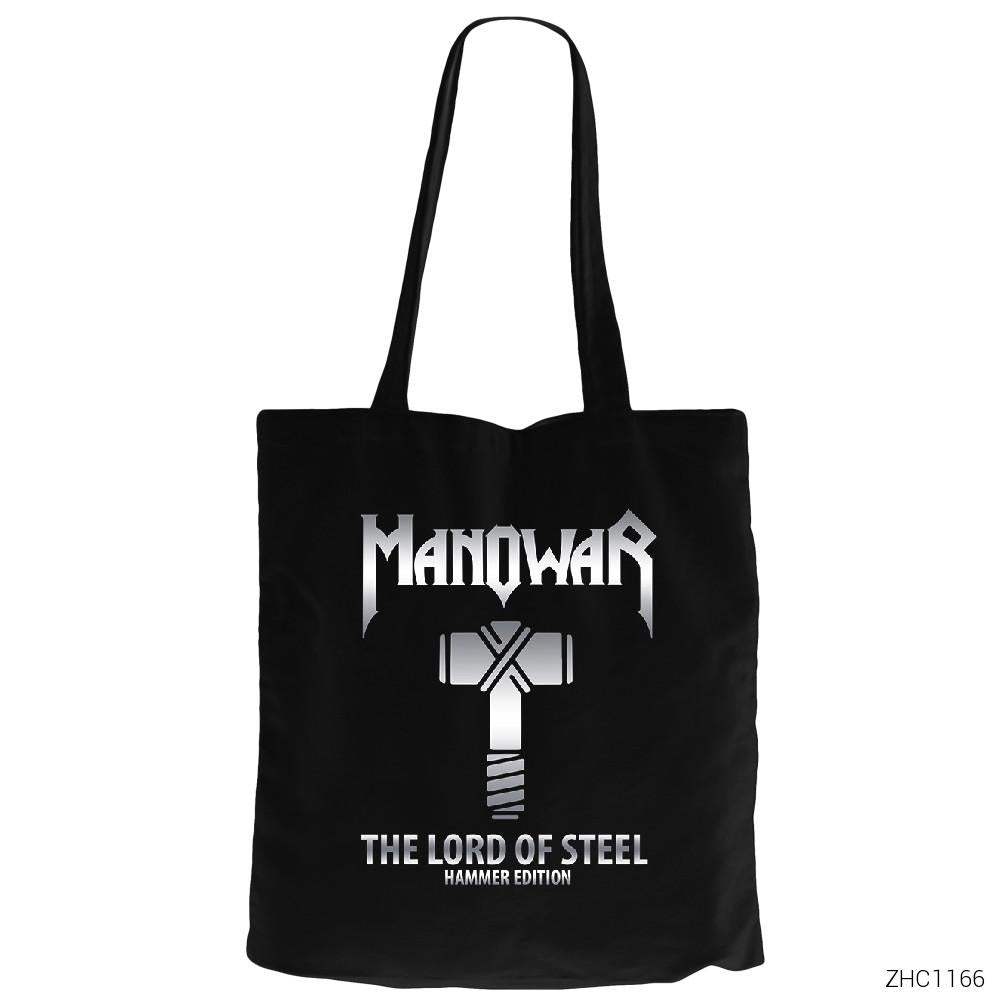 Manowar The Lord of Steel Siyah Fermuarlı Bez Çanta Gabardin