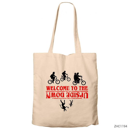 Stranger Things Wellcome Upside Down Krem Fermuarlı Bez Çanta Gabardin