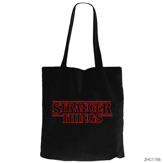 Stranger Things Logo Outline Siyah Fermuarlı Bez Çanta Gabardin