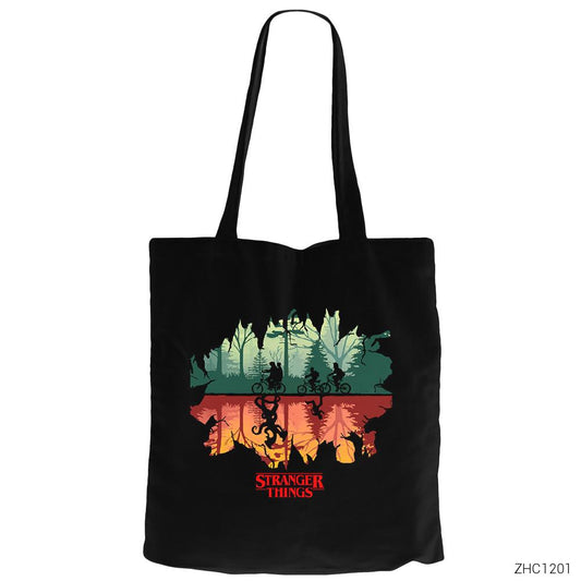 Stranger Things on Forest Siyah Fermuarlı Bez Çanta Gabardin