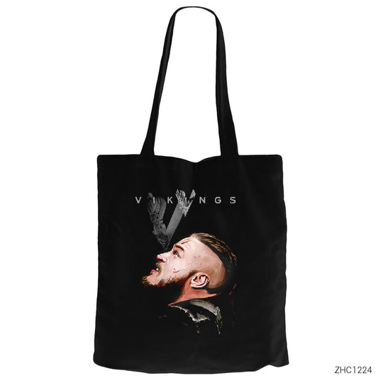Vikings Ragnar Siyah Fermuarlı Bez Çanta Gabardin