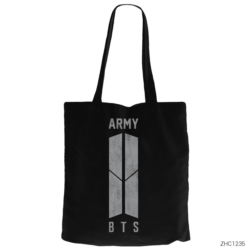 BTS ARMY Logo Siyah Fermuarlı Bez Çanta Gabardin