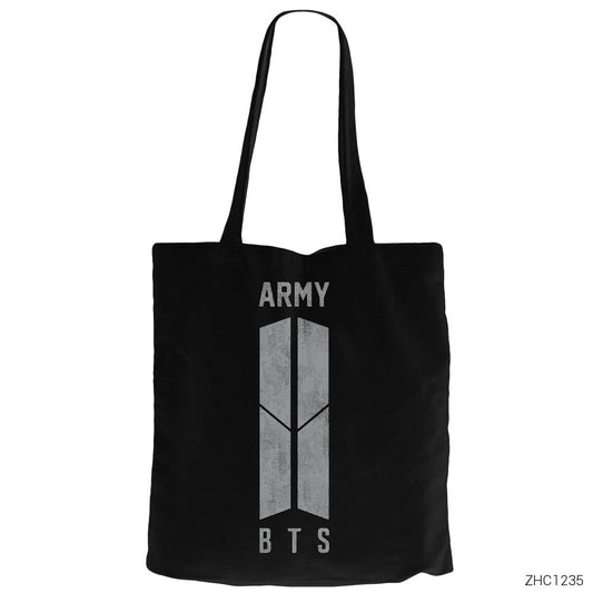 BTS ARMY Logo Siyah Fermuarlı Bez Çanta Gabardin