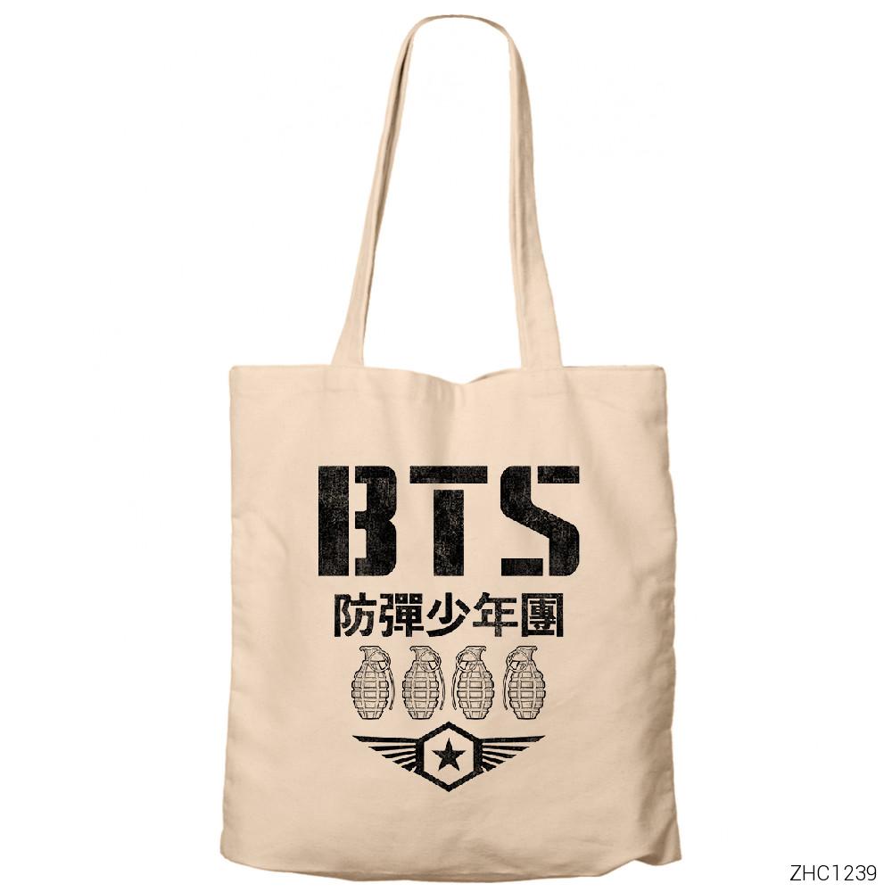 BTS Grenades Krem Fermuarlı Bez Çanta Gabardin