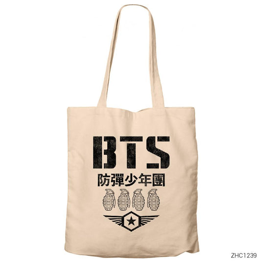 BTS Grenades Krem Fermuarlı Bez Çanta Gabardin