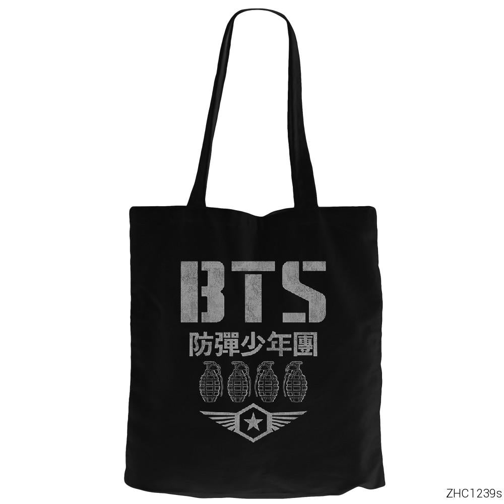 BTS Grenades Siyah Fermuarlı Bez Çanta Gabardin