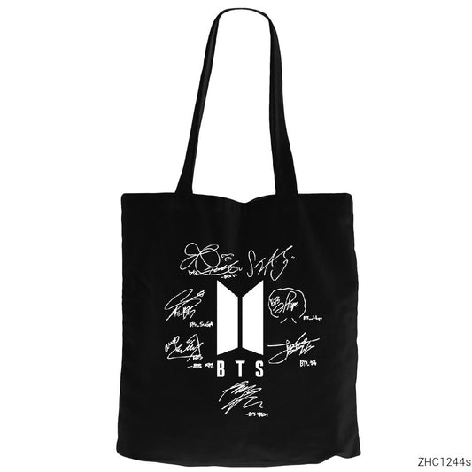 BTS Logo İmzalı Siyah Fermuarlı Bez Çanta Gabardin