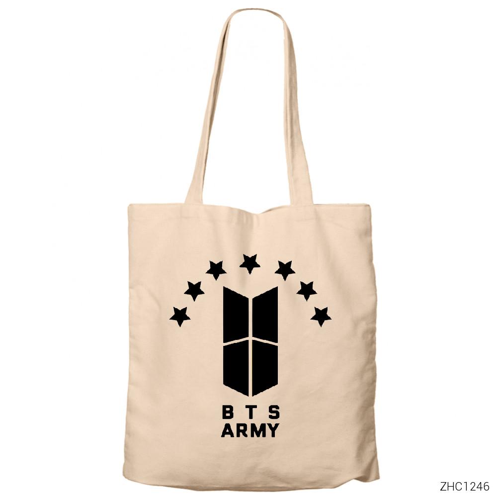 BTS 7 Yıldız Logo Krem Kanvas Bez Çanta