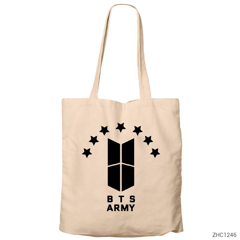 BTS 7 Yıldız Logo Krem Fermuarlı Bez Çanta Gabardin