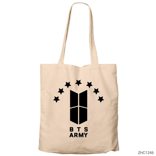 BTS 7 Yıldız Logo Krem Fermuarlı Bez Çanta Gabardin