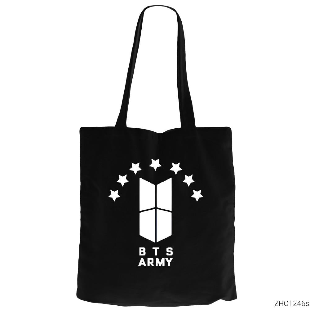 BTS 7 Yıldız Logo Siyah Fermuarlı Bez Çanta Gabardin