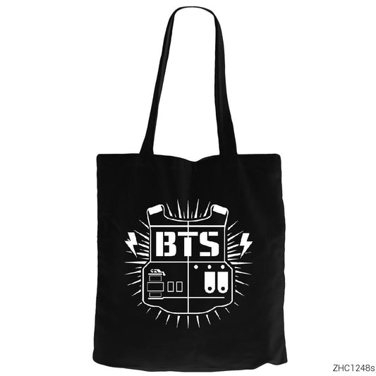 BTS Sheild Mini Logo Siyah Fermuarlı Bez Çanta Gabardin