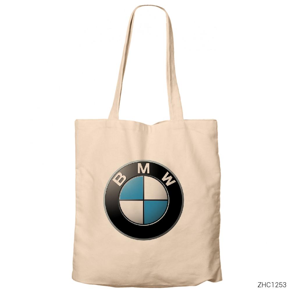 BMW Logo Krem Fermuarlı Bez Çanta Gabardin